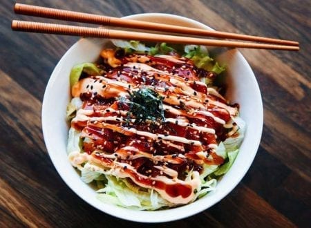 Poke bowl on a table