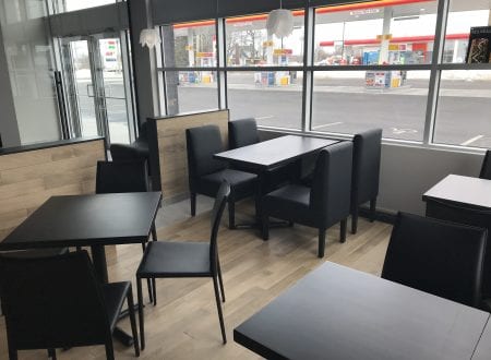 Tables of the new Sushi Shop restaurant in Lavaltrie