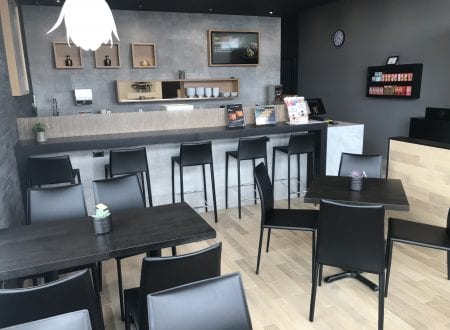 Cash counter of the new Sushi Shop restaurant in Lavaltrie